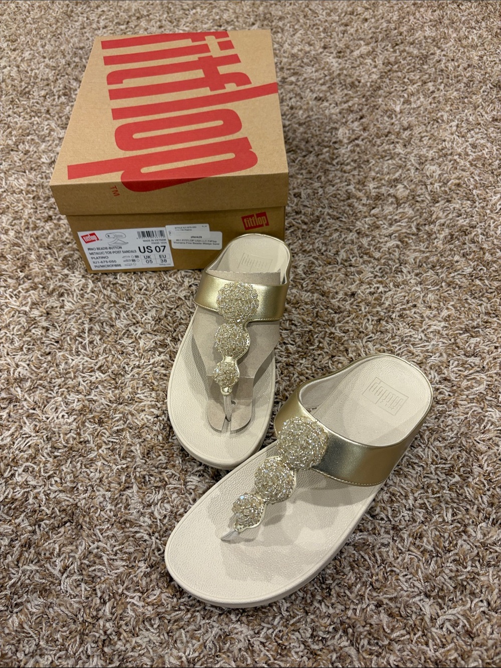 FitFlop Gold Jeweled Toe-Post Sandals